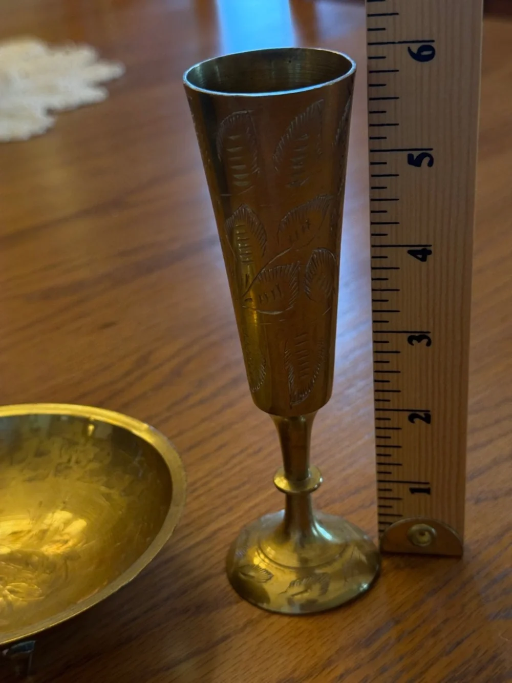 Vintage Brass Decor Set | Bud Vase + Trinket Dish | Boho Home Styling - Picture 10 of 11